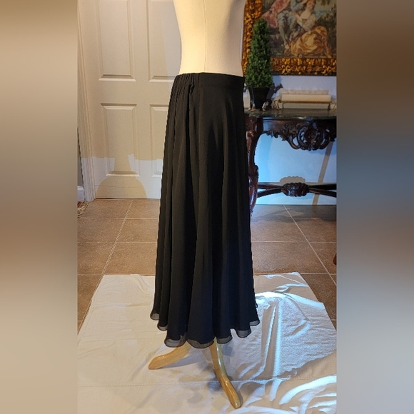 Oleg Cassini Black Tie Black Silk A-Line Maxi Skirt Size 12 - Picture 9 of 16